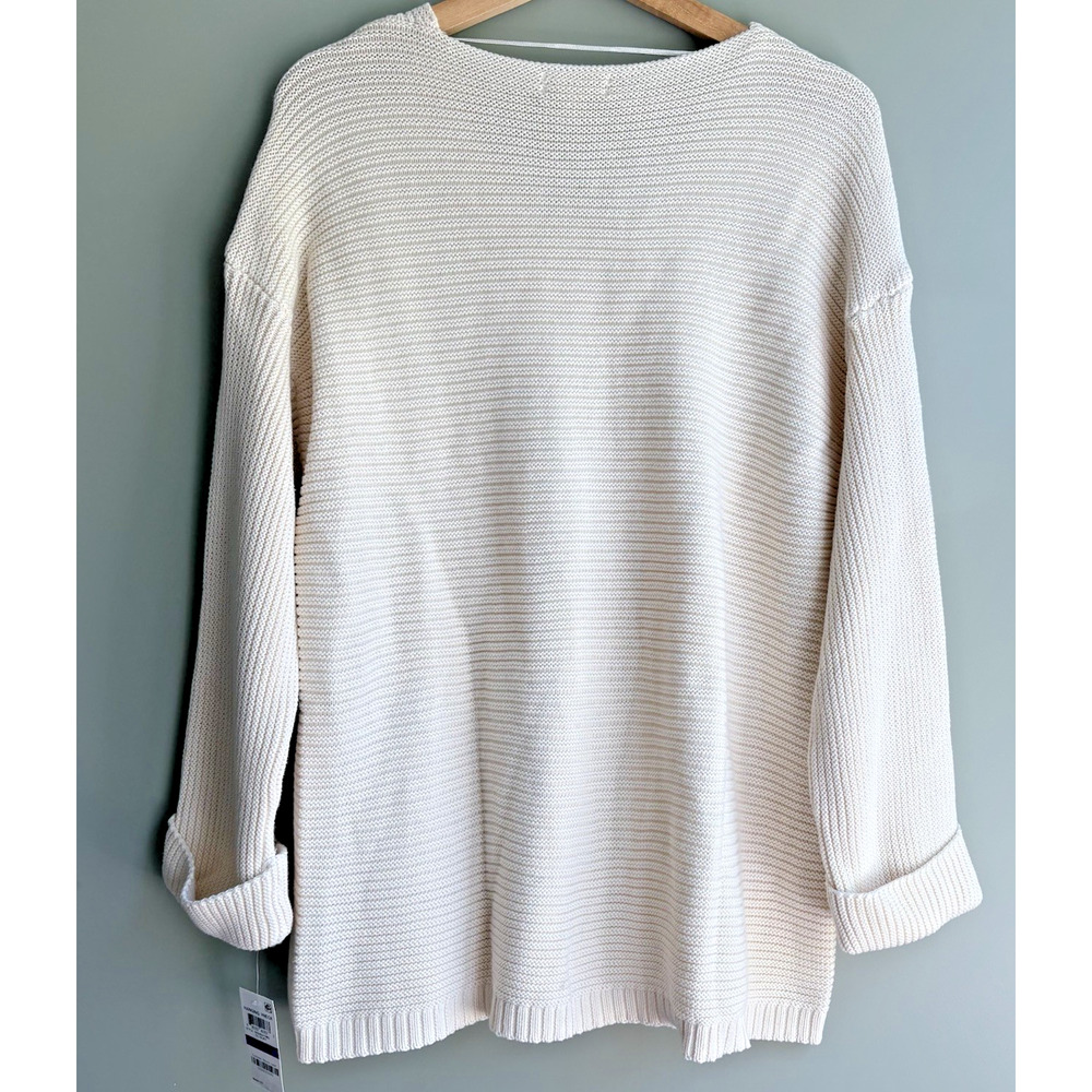 New CHARTER CLUB Cream Cotton Sweater XXL Slouchy Knit V-Neck Minimalist Neutral - Picture 3 of 10
